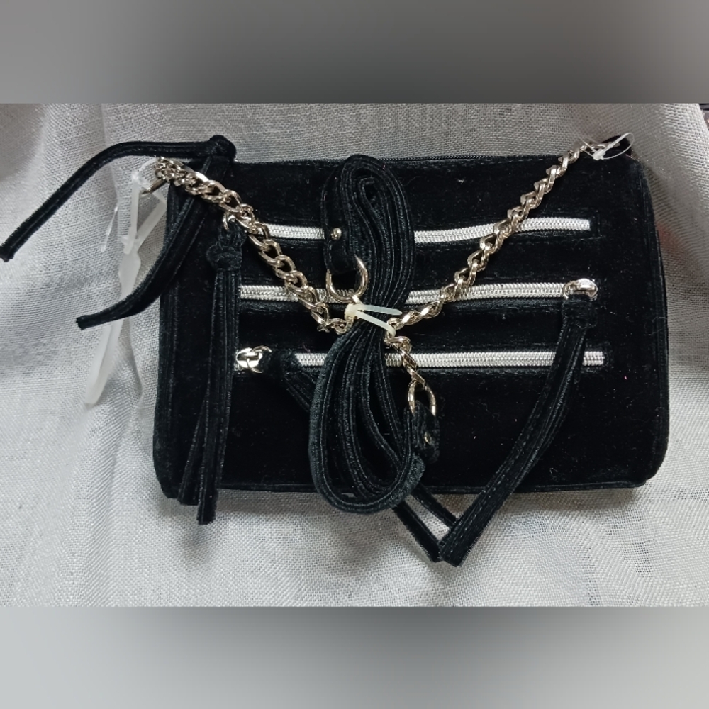 Black Velvet Crossbody Bag With Chain Strap NWOT